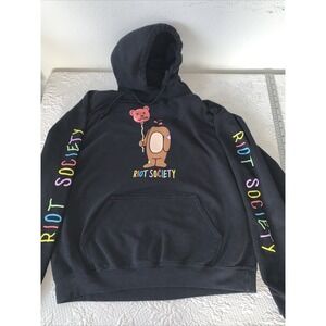 Riot Society Riot Bear Balloon Head Mens Black Hoodie Size L Vtg Skate